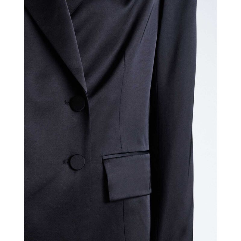 Cue Dark Ink Matte Satin Viscose Double Breasted Blazer image number 2